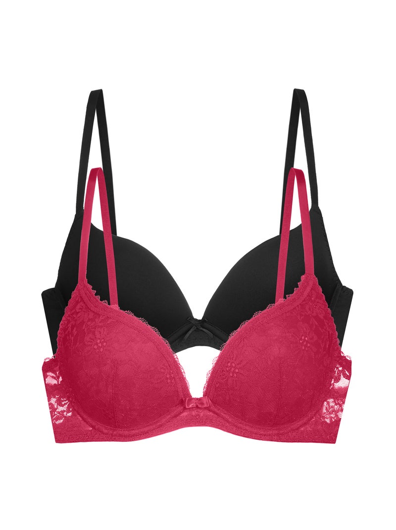 Lot de 2 soutien-gorge plongeant push-up sonia Dorina Noir Rouge - Kiabi