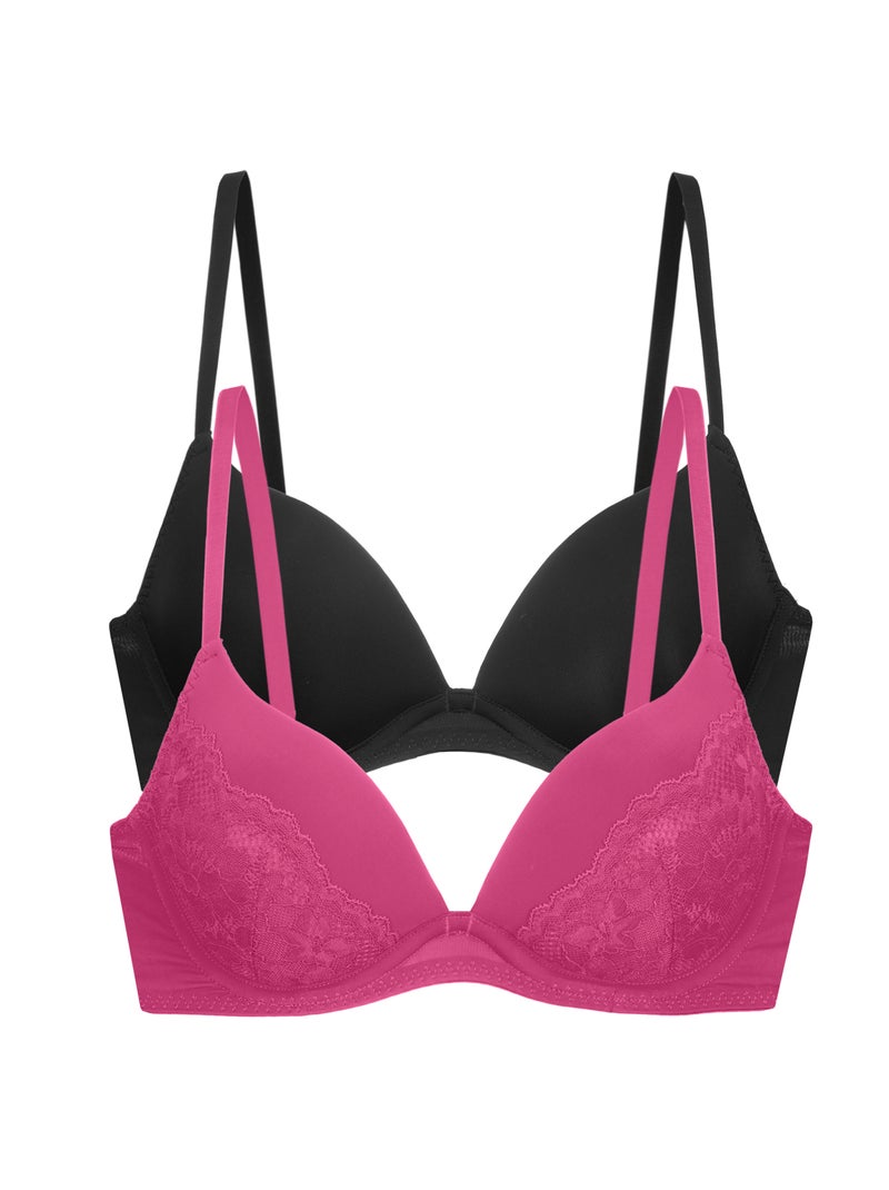 Lot de 2 soutien-gorge plongeant push-up willa Dorina Noir Magenta - Kiabi
