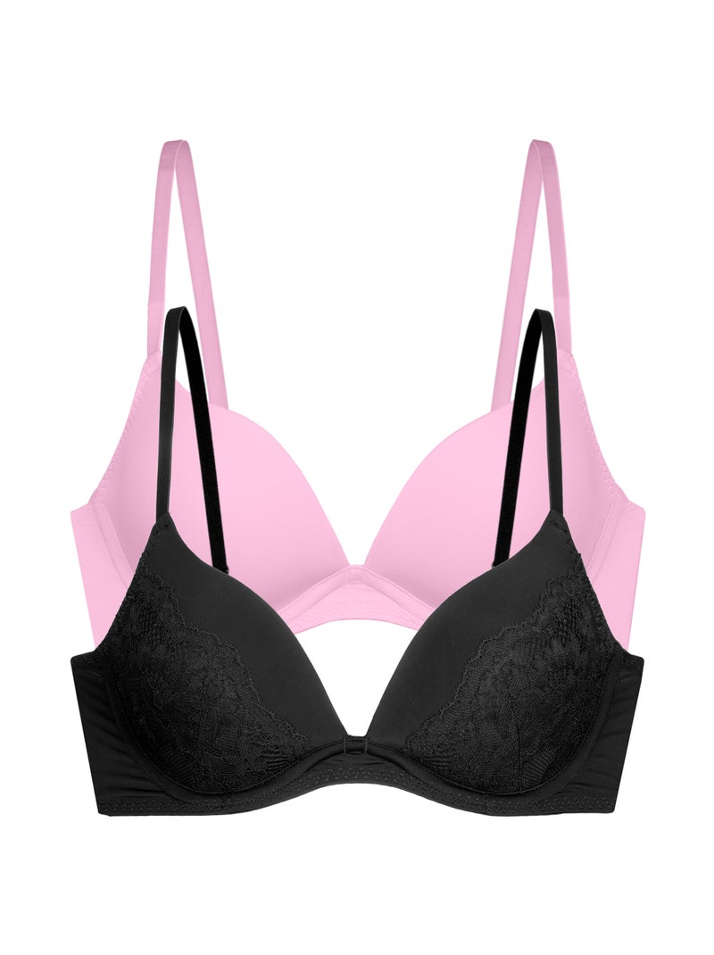 Lot de 2 soutien-gorge plongeant push-up willa Dorina Noir Rose - Kiabi