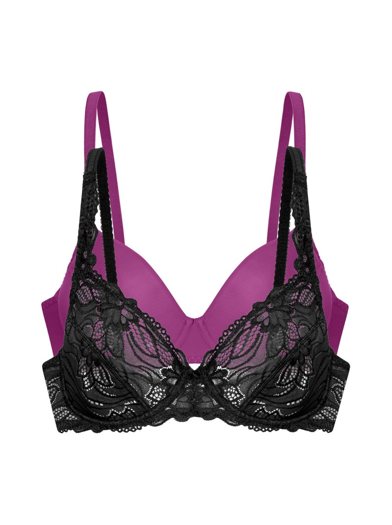 Lot de 2 soutiens-gorge emboîtants sans coques Angie Noir - Kiabi