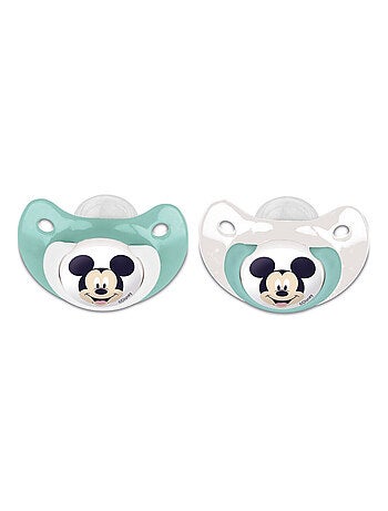 LOT DE 2 SUCETTES SILICONE ORTHODONTIQUE AVEC CLIP PROTECTION +6MOIS MICKEY COOL