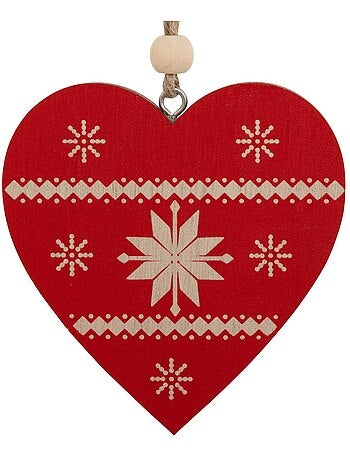 Lot de 2 sujets cœur rouge et sapin beige bois h8 cm