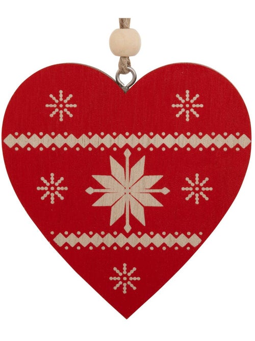 Lot de 2 sujets cœur rouge et sapin beige bois h8 cm - Kiabi