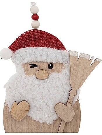 Lot de 2 sujets père noël balai bois h12 cm rouge et blanc