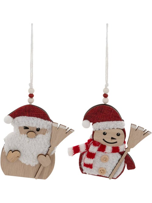 Lot de 2 sujets père noël balai bois h12 cm rouge et blanc - Kiabi