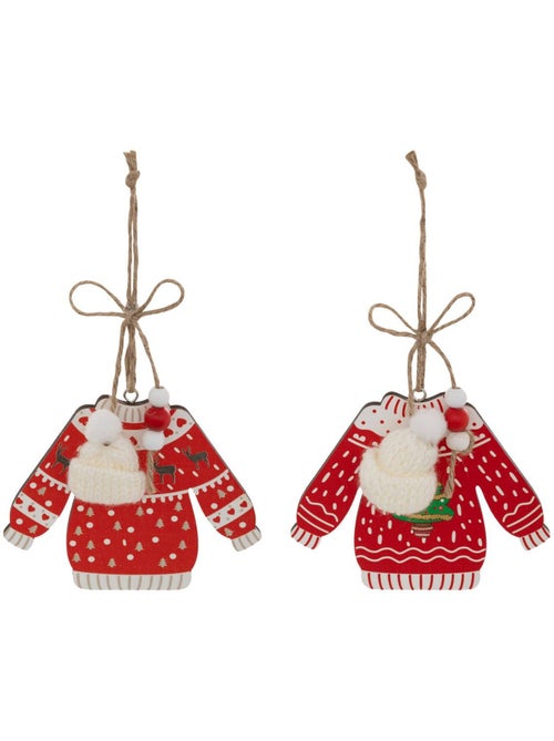 Lot de 2 sujets pull de noël bois h12 cm - Kiabi