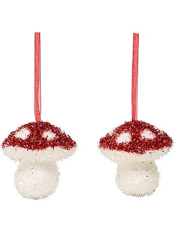 Lot de 2 suspensions de sapin champignon rouge et blanc 9 cm