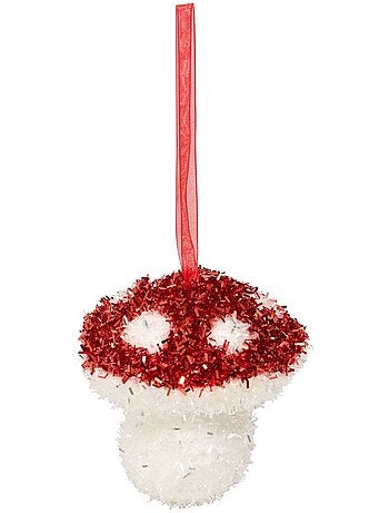 Lot de 2 suspensions de sapin champignon rouge et blanc 9 cm