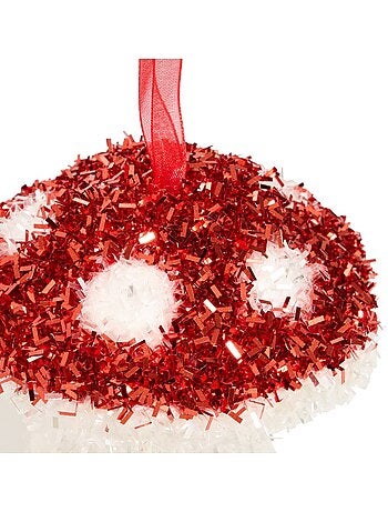 Lot de 2 suspensions de sapin champignon rouge et blanc 9 cm