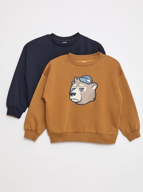 Lot de 2 sweats à col rond en molleton gratté - Kiabi