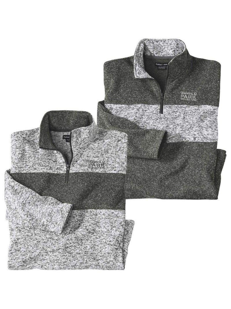 Lot de 2 Sweats Molleton Chiné Rocheuses  - Atlas For Men Gris Kaki - Kiabi