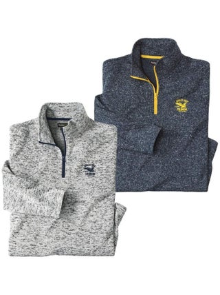Lot de 2 Sweats Zippés en Molleton Chiné   - ATLAS FOR MEN