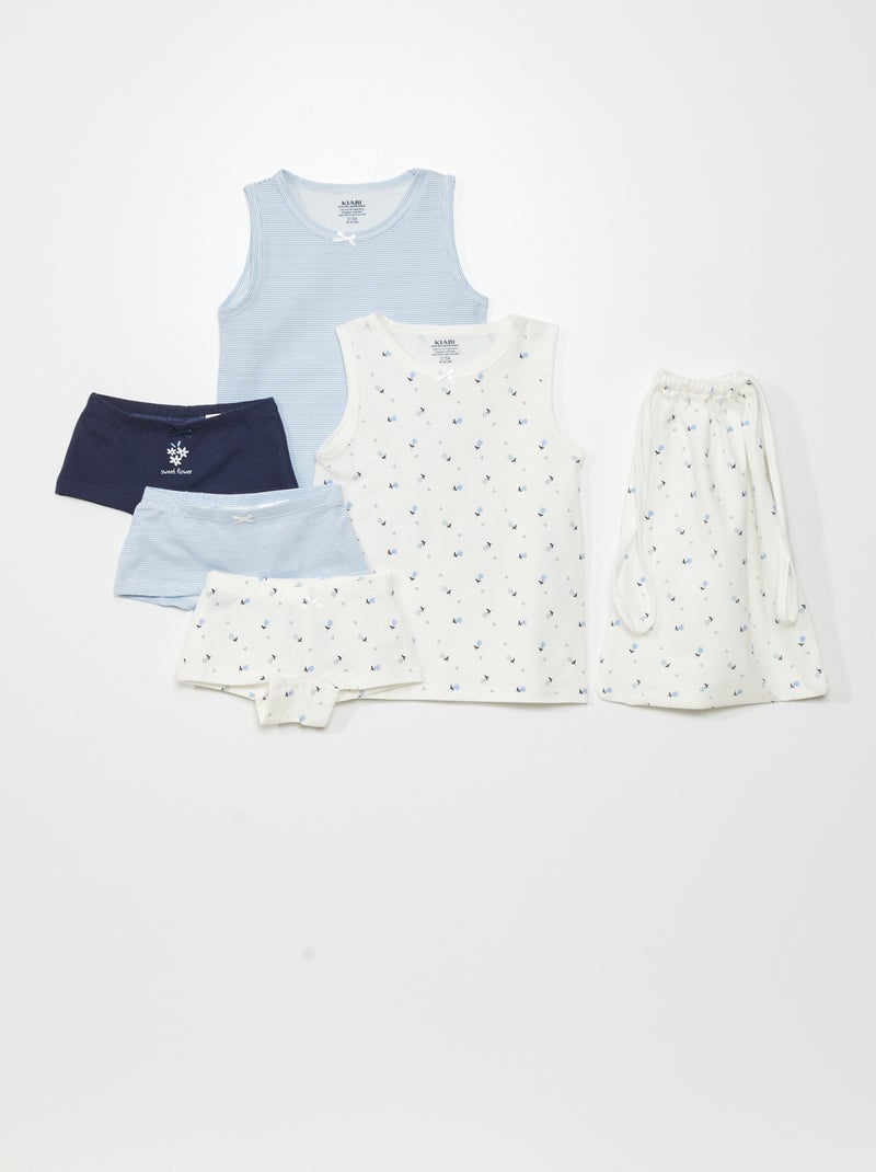 Lot de 2 t-shirts + 3 shorties + 1 pochon - 6 pièces Bleu - Kiabi