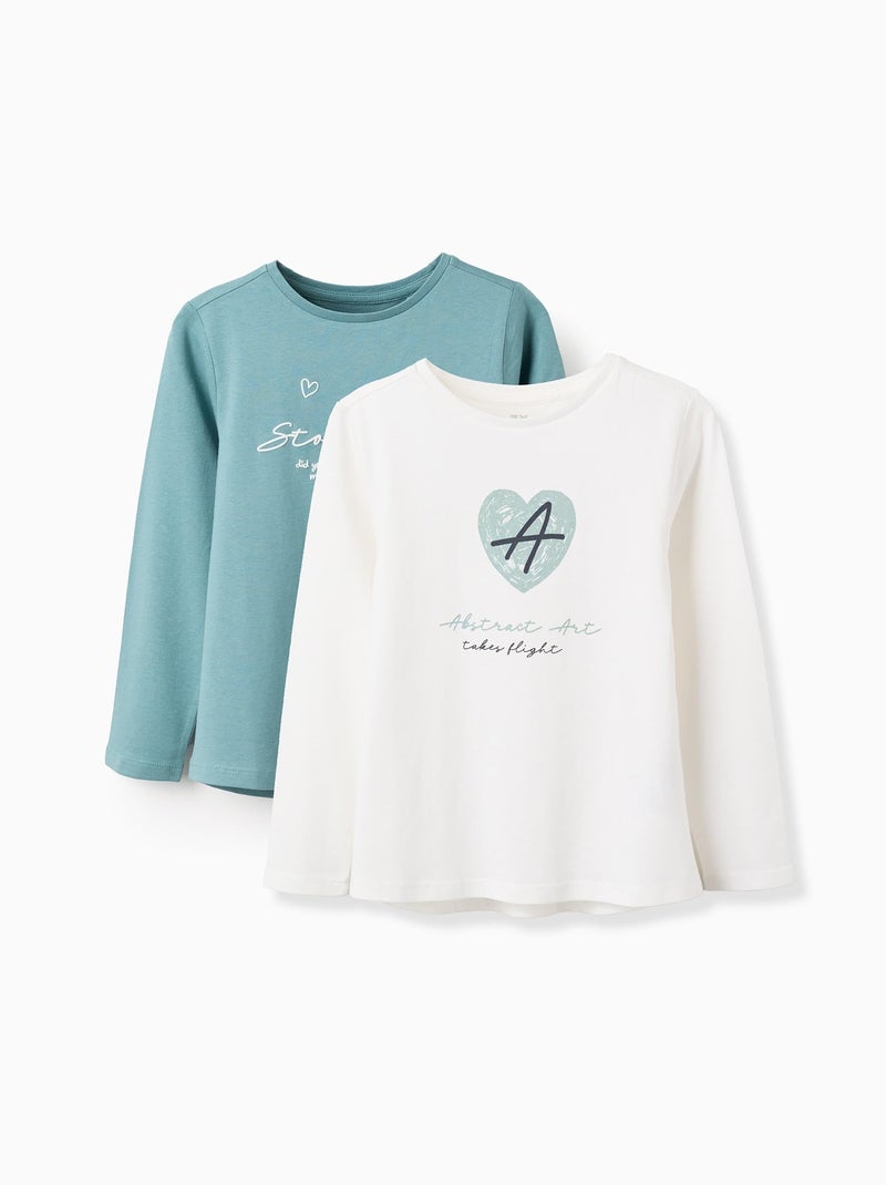 Lot de 2 T-Shirts à Manches Longues 'Abstract' Blanc - Kiabi
