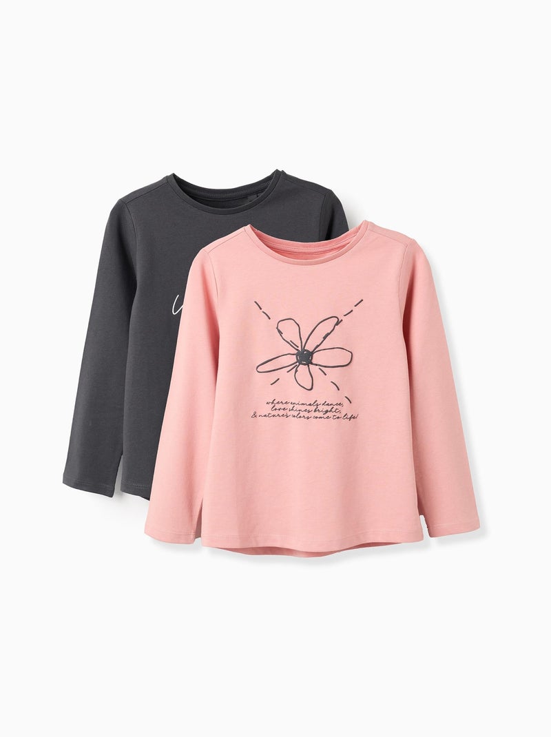 Lot de 2 T-Shirts à Manches Longues 'Abstract' Rose - Kiabi