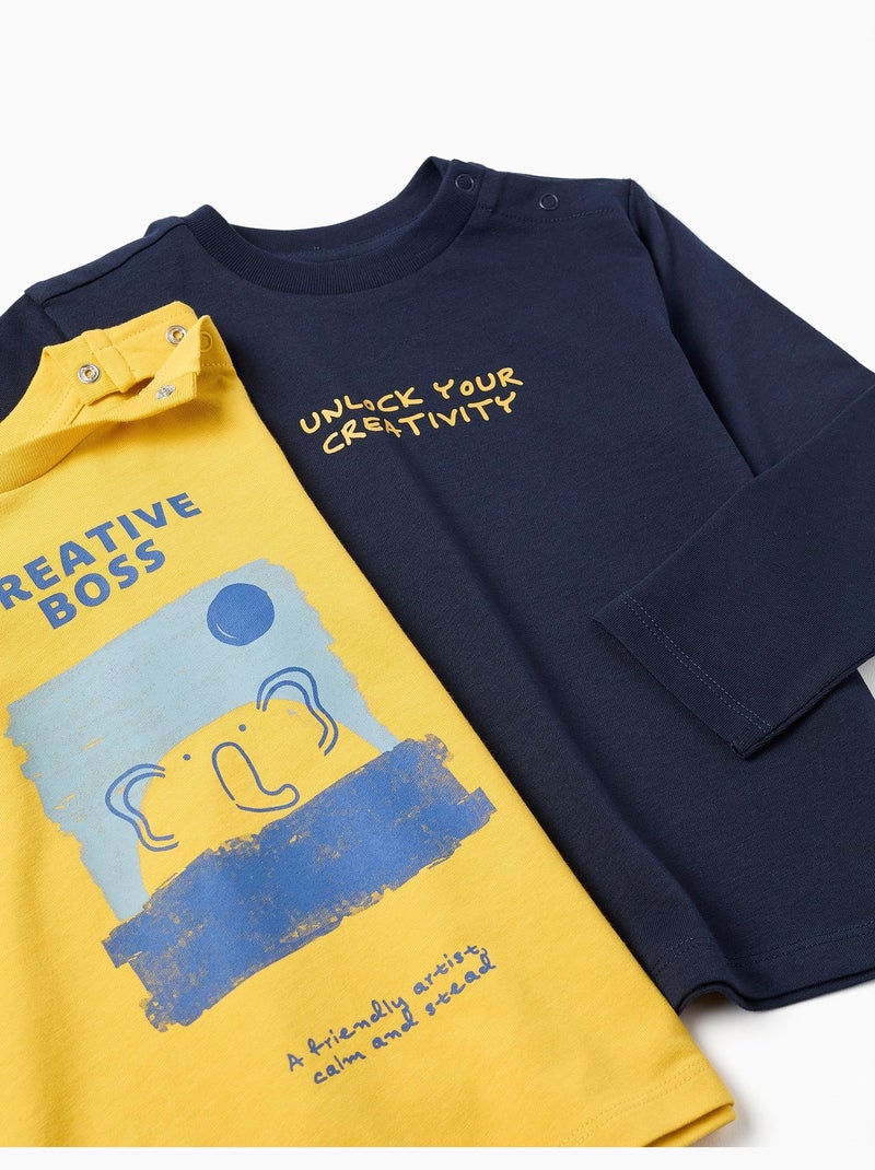 Lot de 2 T-shirts à manches longues avec imprimés Jaune foncé - Kiabi