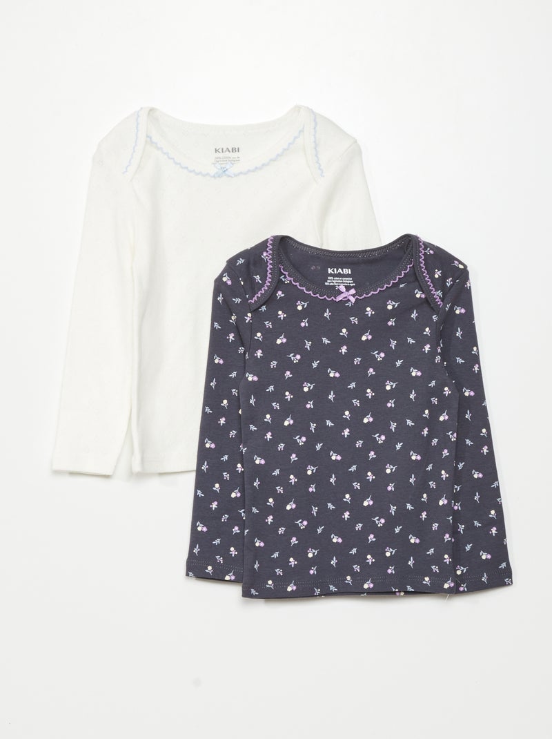 Lot de 2 t-shirts à manches longues Bleu/blanc - Kiabi