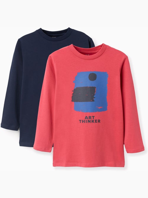 Lot de 2 T-shirts à manches longues en coton avec imprimés - Kiabi