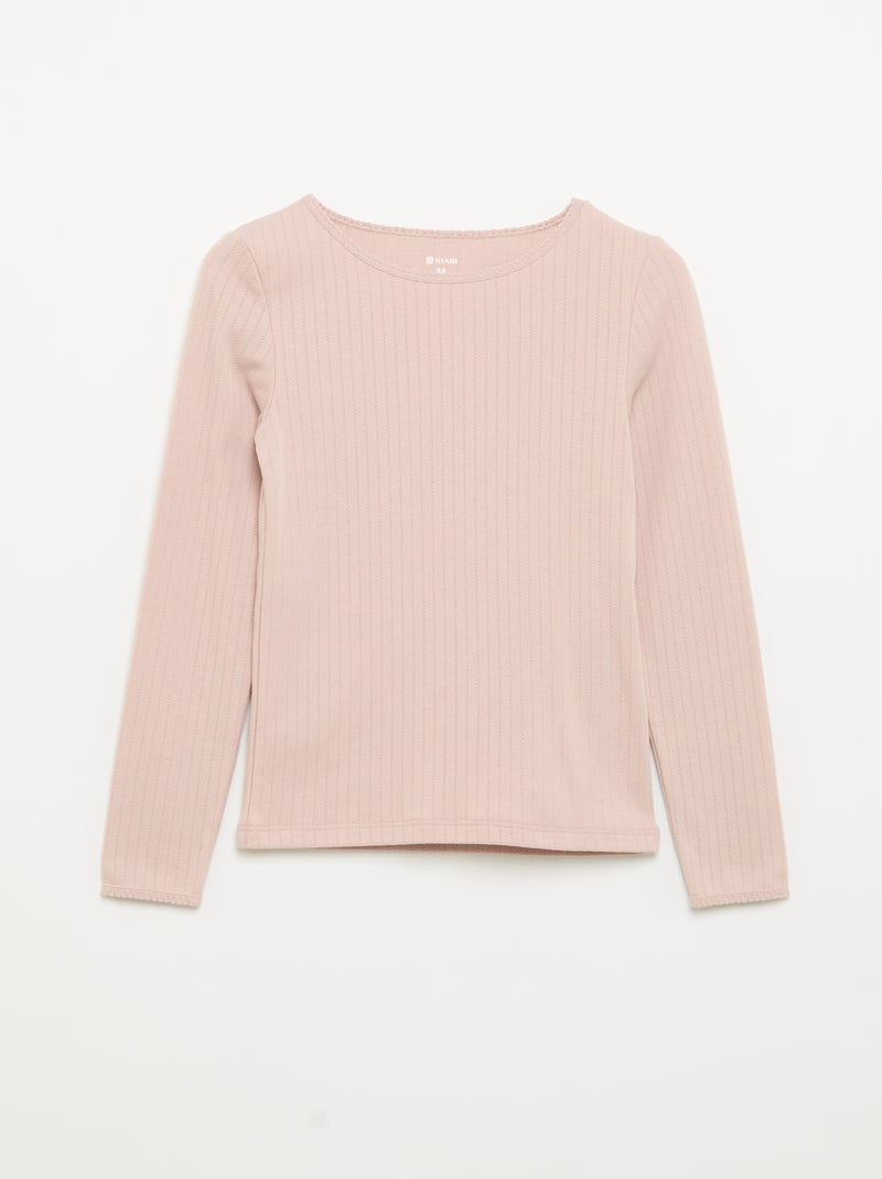 Lot de 2 T-shirts à manches longues en maille fantaisie Beige - Kiabi