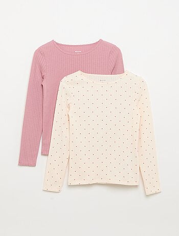 Lot de 2 T-shirts à manches longues en maille fantaisie