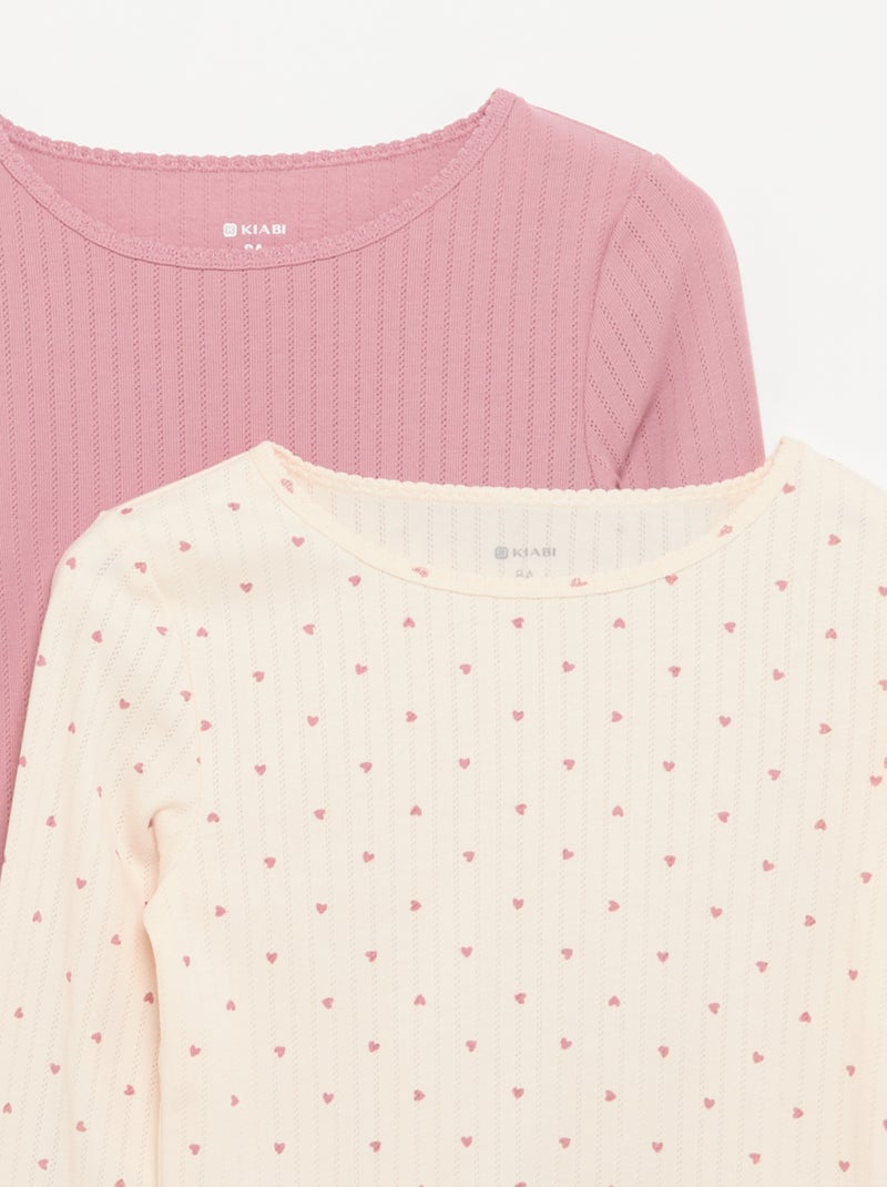 Lot de 2 T-shirts à manches longues en maille fantaisie Rose - Kiabi