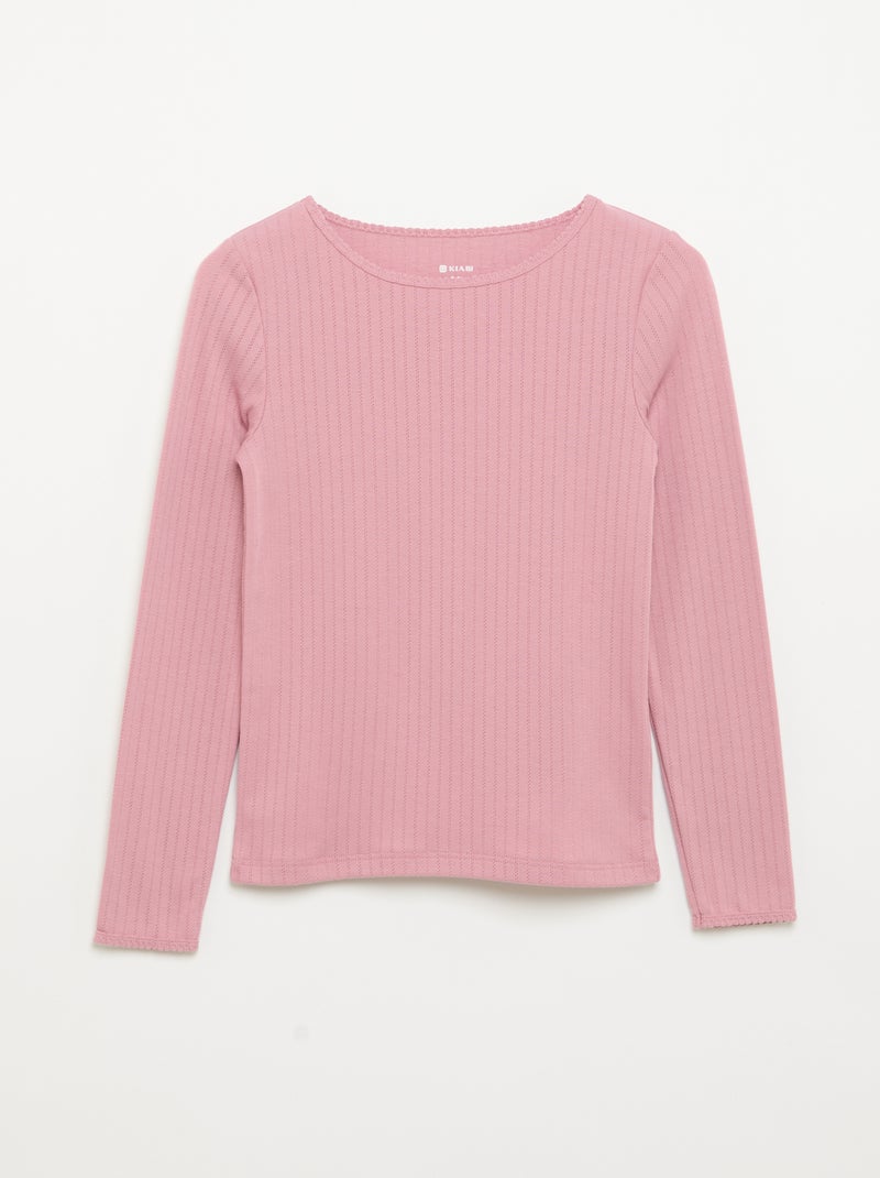 Lot de 2 T-shirts à manches longues en maille fantaisie Rose - Kiabi