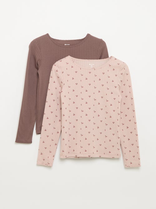 Lot de 2 T-shirts à manches longues en maille fantaisie - Kiabi