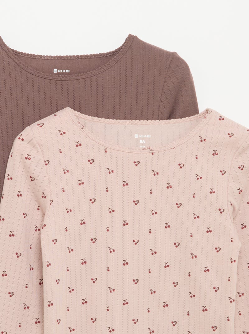 Lot de 2 T-shirts à manches longues en maille fantaisie Rose - Kiabi