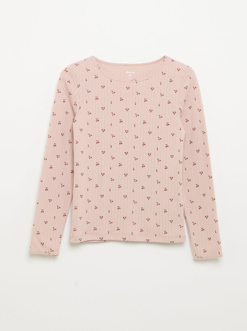 Lot de 2 T-shirts à manches longues en maille fantaisie Rose - Kiabi