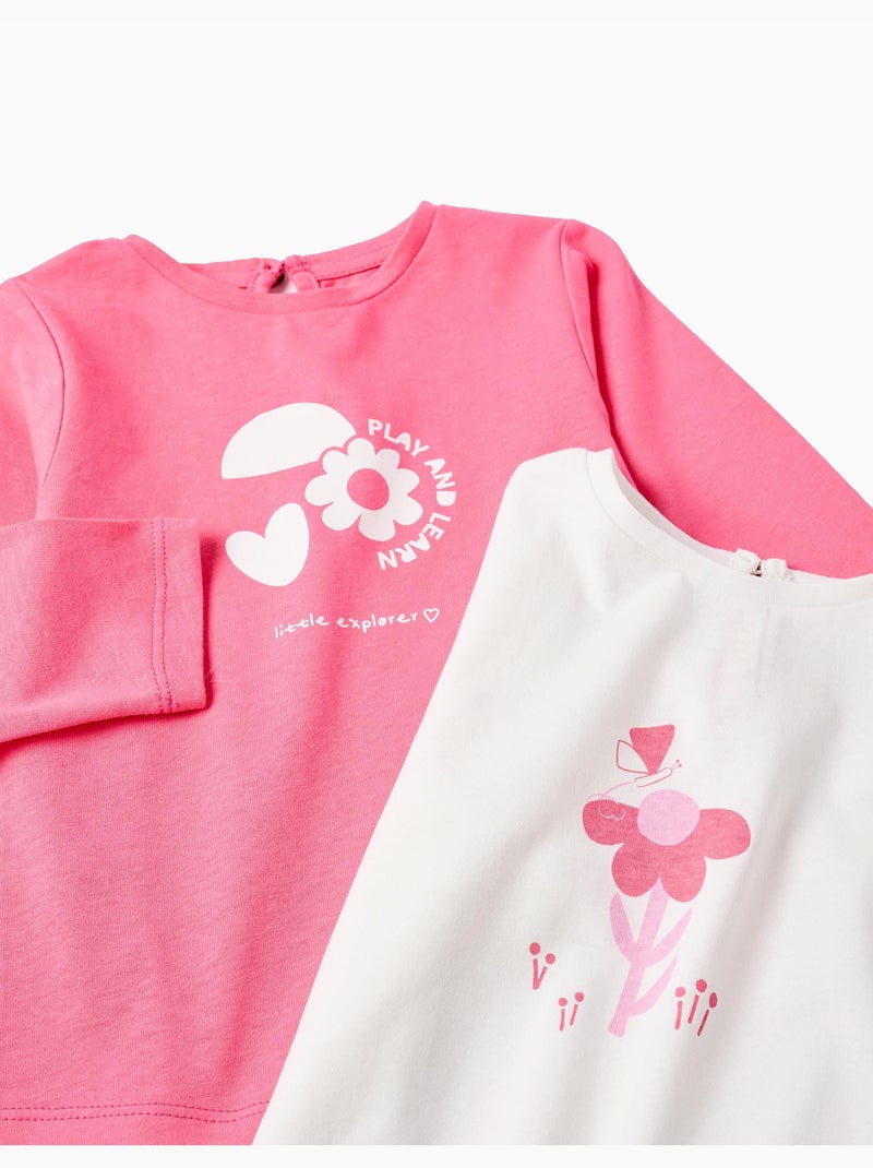 Lot de 2 T-shirts à manches longues et imprimés Blanc - Kiabi