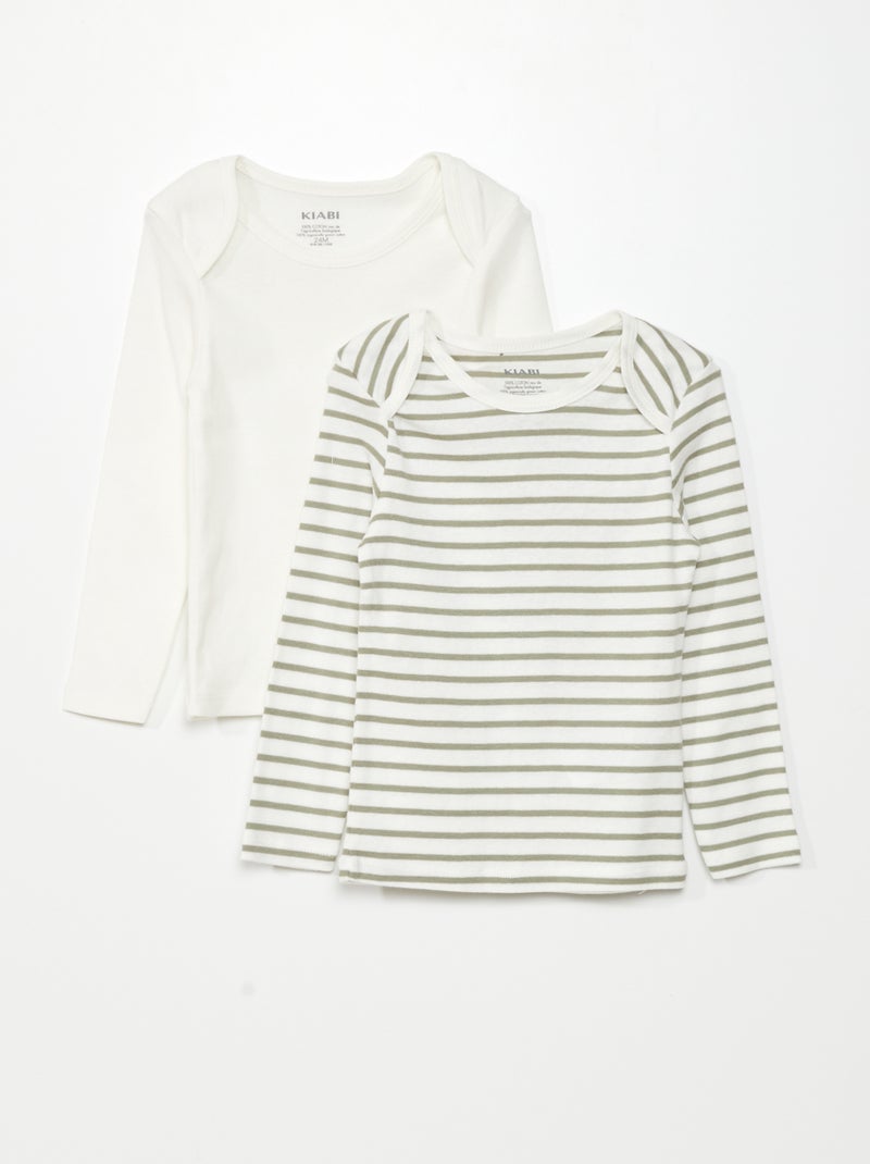 Lot de 2 t-shirts à manches longues Vert/blanc - Kiabi