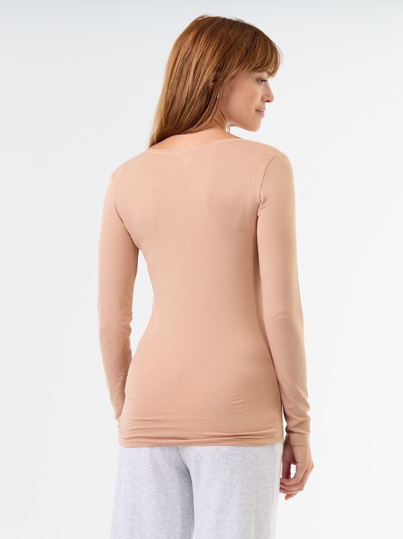 Lot de 2 t-shirts avec encolure en ronde avec dentelle Beige - Kiabi