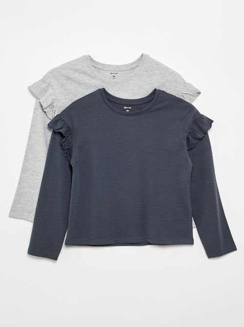 Lot de 2 T-shirts avec volants aux épaules - Kiabi