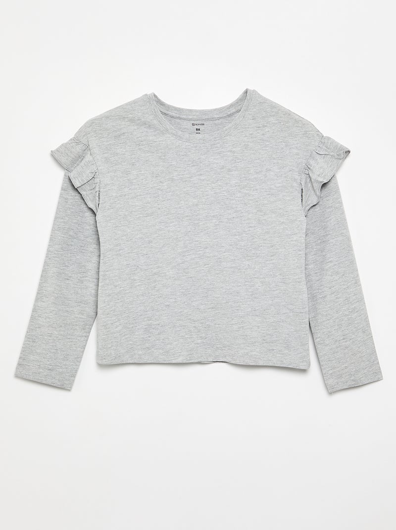 Lot de 2 T-shirts avec volants aux épaules Gris/Gris moyen - Kiabi