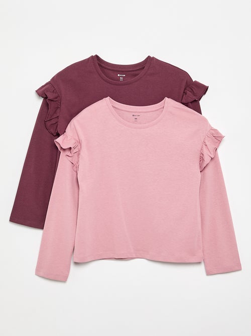 Lot de 2 T-shirts avec volants aux épaules - Kiabi