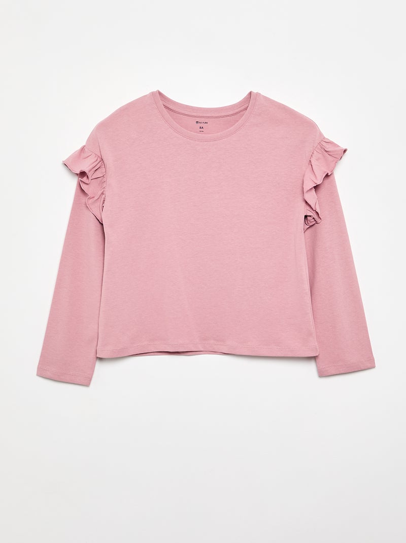 Lot de 2 T-shirts avec volants aux épaules Rose - Kiabi