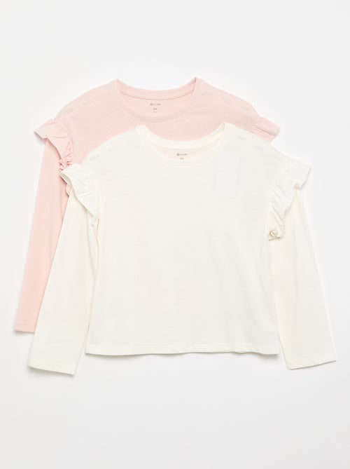 Lot de 2 T-shirts avec volants aux épaules - Kiabi