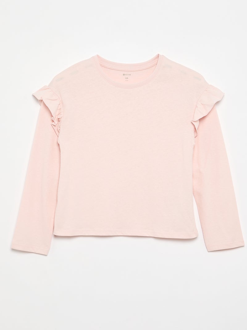 Lot de 2 T-shirts avec volants aux épaules Rose pâle - Kiabi