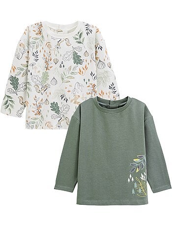 VERTBAUDET Lot De 2 T-Shirts Bébé Manches Courtes - Motifs Tendres Et Confortables