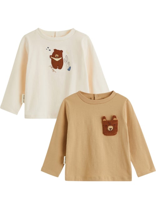 Lot de 2 t-shirts bébé manches longues moka - Kiabi