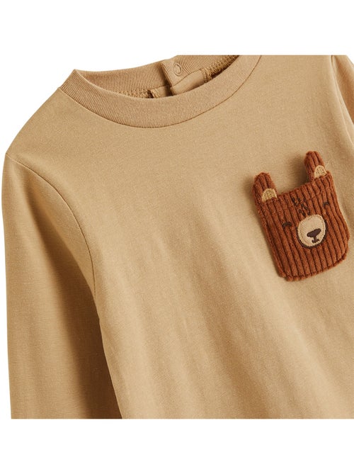 Lot de 2 t-shirts bébé manches longues moka - Kiabi