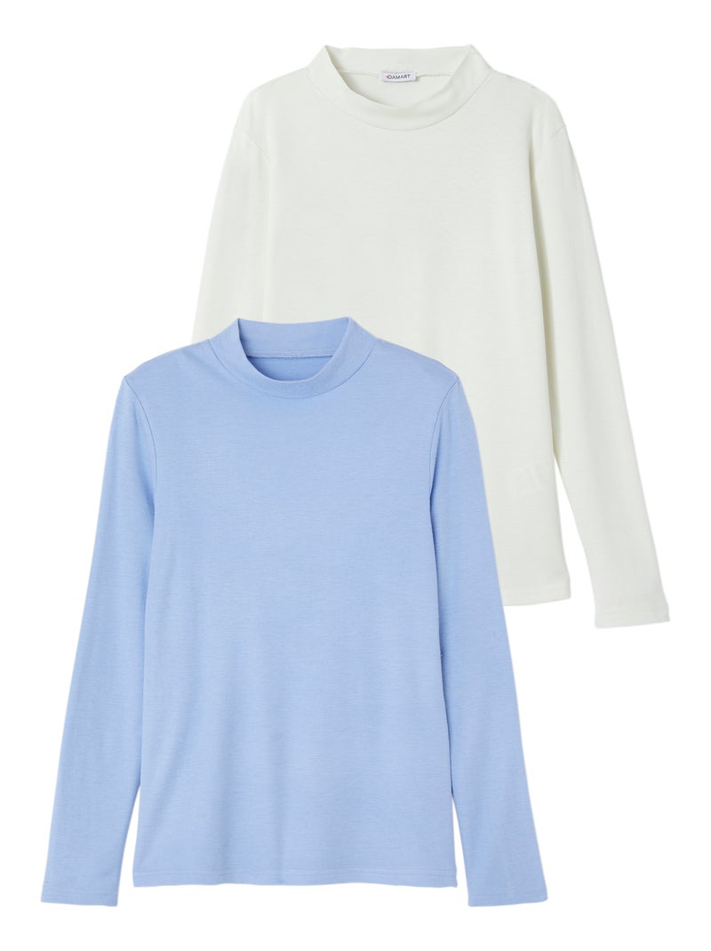 Lot de 2 t-shirts col rond - Damart Bleu Ecru - Kiabi