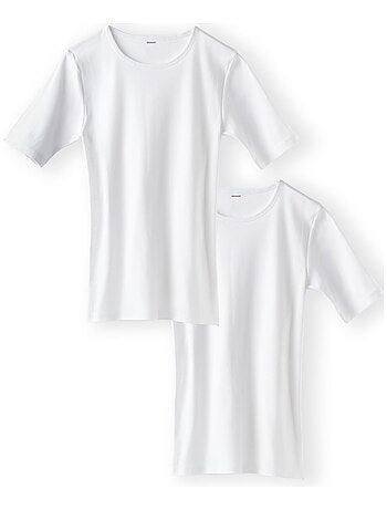 Lot de 2 T-shirts col rond, manches courtes, Essential pur coton peigné - Damart