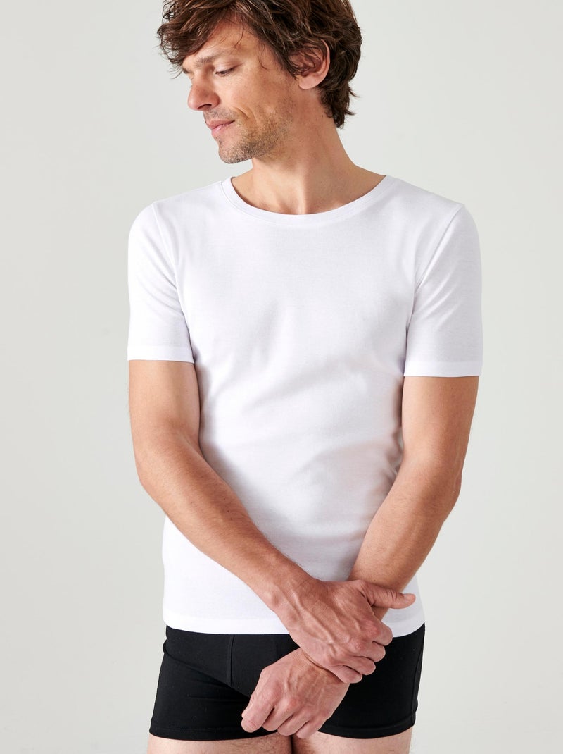 Lot de 2 T-shirts col rond, manches courtes, Essential pur coton peigné - Damart Blanc - Kiabi