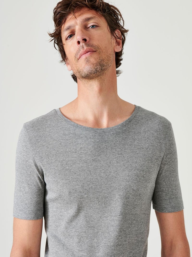 Lot de 2 T-shirts col rond, manches courtes, Essential pur coton peigné - Damart Gris chiné - Kiabi