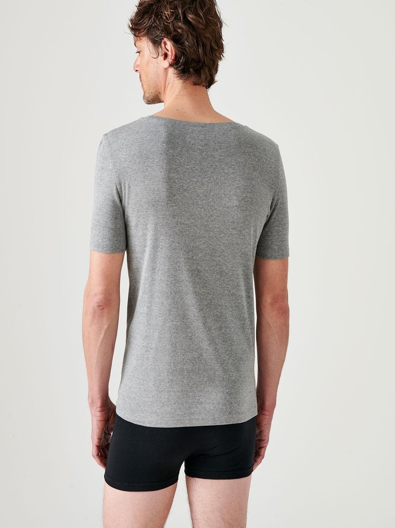 Lot de 2 T-shirts col rond, manches courtes, Essential pur coton peigné - Damart Gris chiné - Kiabi