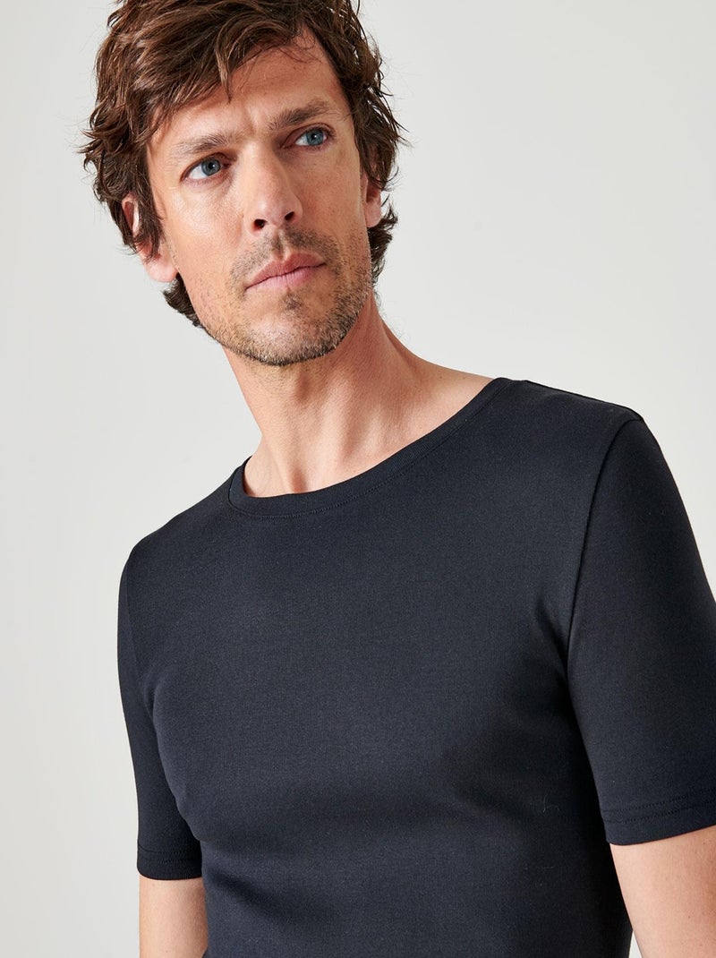 Lot de 2 T-shirts col rond, manches courtes, Essential pur coton peigné - Damart Noir - Kiabi
