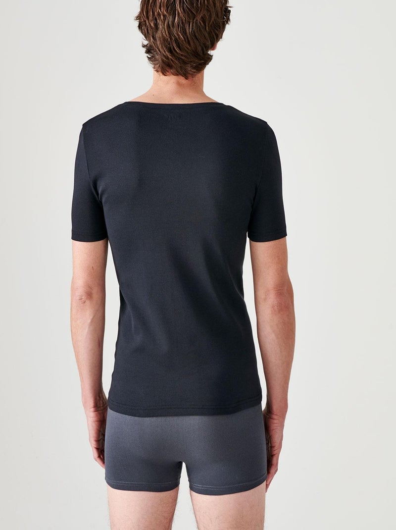Lot de 2 T-shirts col rond, manches courtes, Essential pur coton peigné - Damart Noir - Kiabi