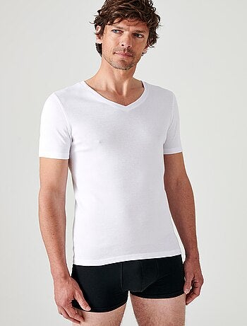 Lot de 2 t-shirts col V, manches courtes, Essential pur coton peigné - Damart