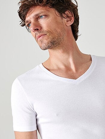 Lot de 2 t-shirts col V, manches courtes, Essential pur coton peigné - Damart